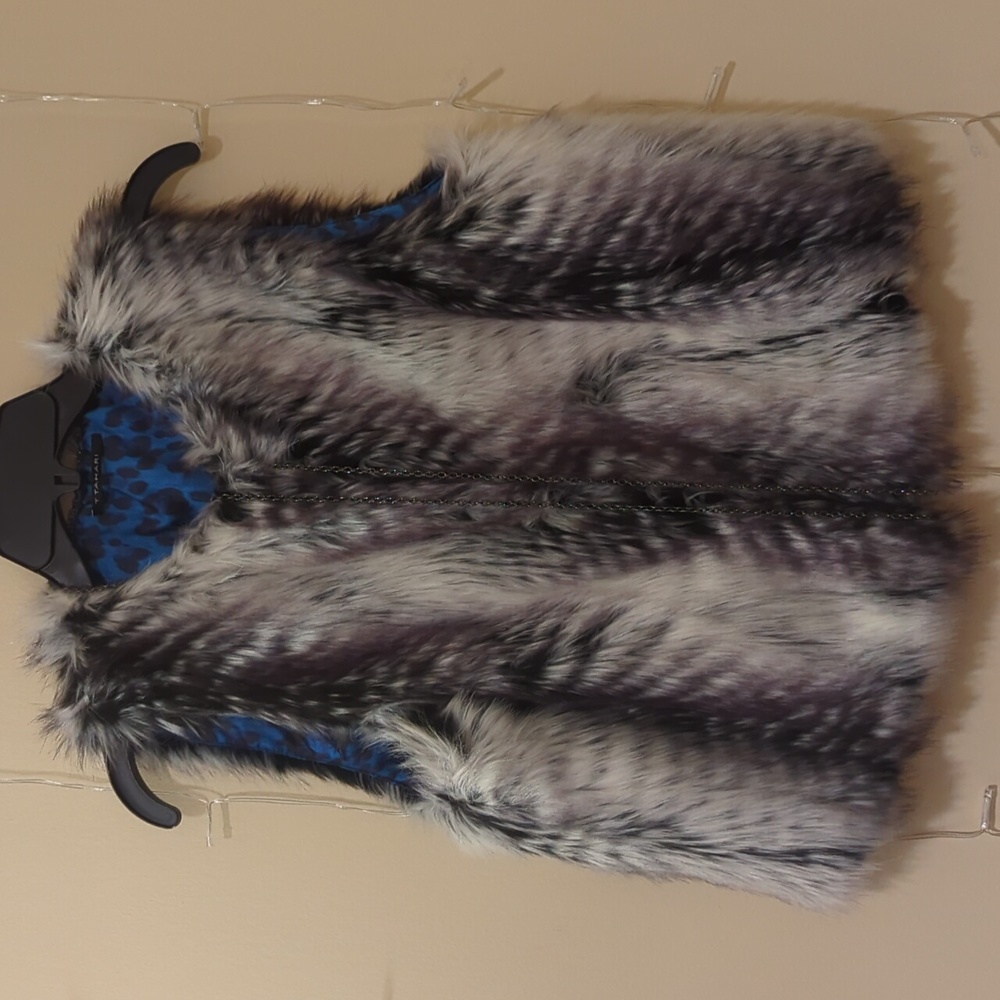 T Tahari Faux Fur Vest with Chain Detailing, Size S
